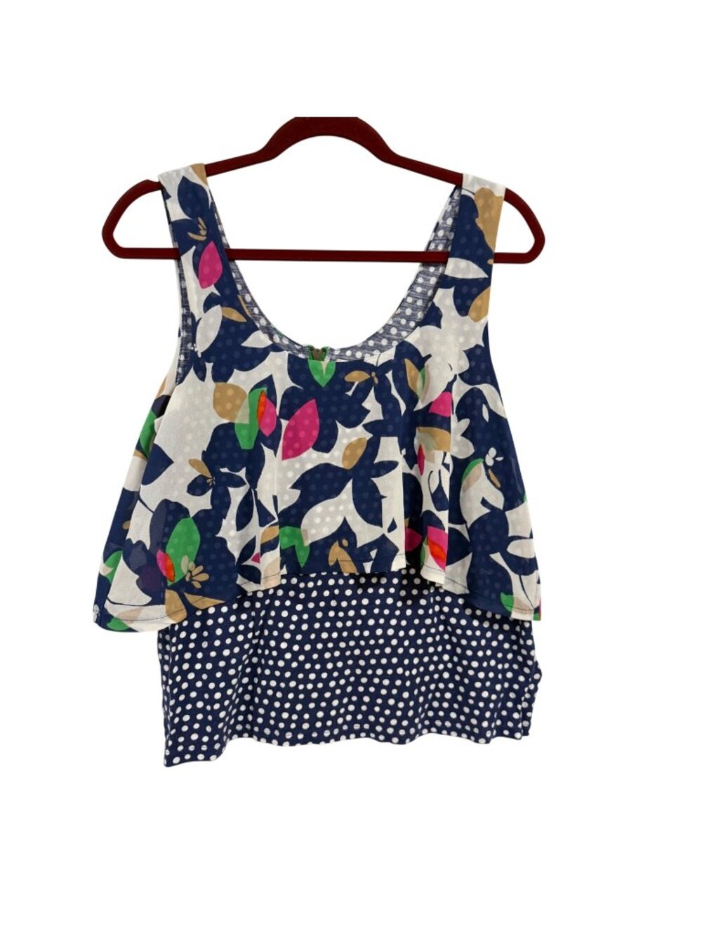 Anthropologie Meadow Rue Mixed Media Floral Polka Dot Layered Blouse Size M